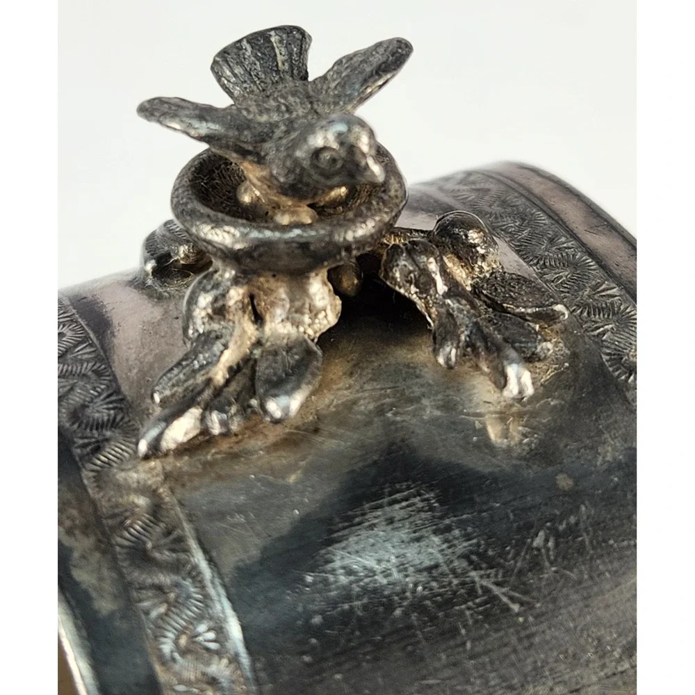 Antique Silver Plated Figurine Napkin Ring Nesting Bird On Branch Collectible